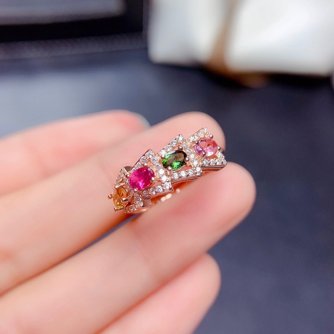Color Sapphire & Tourmaline Luxury Ring – Elegant Gemstone Statement Ring