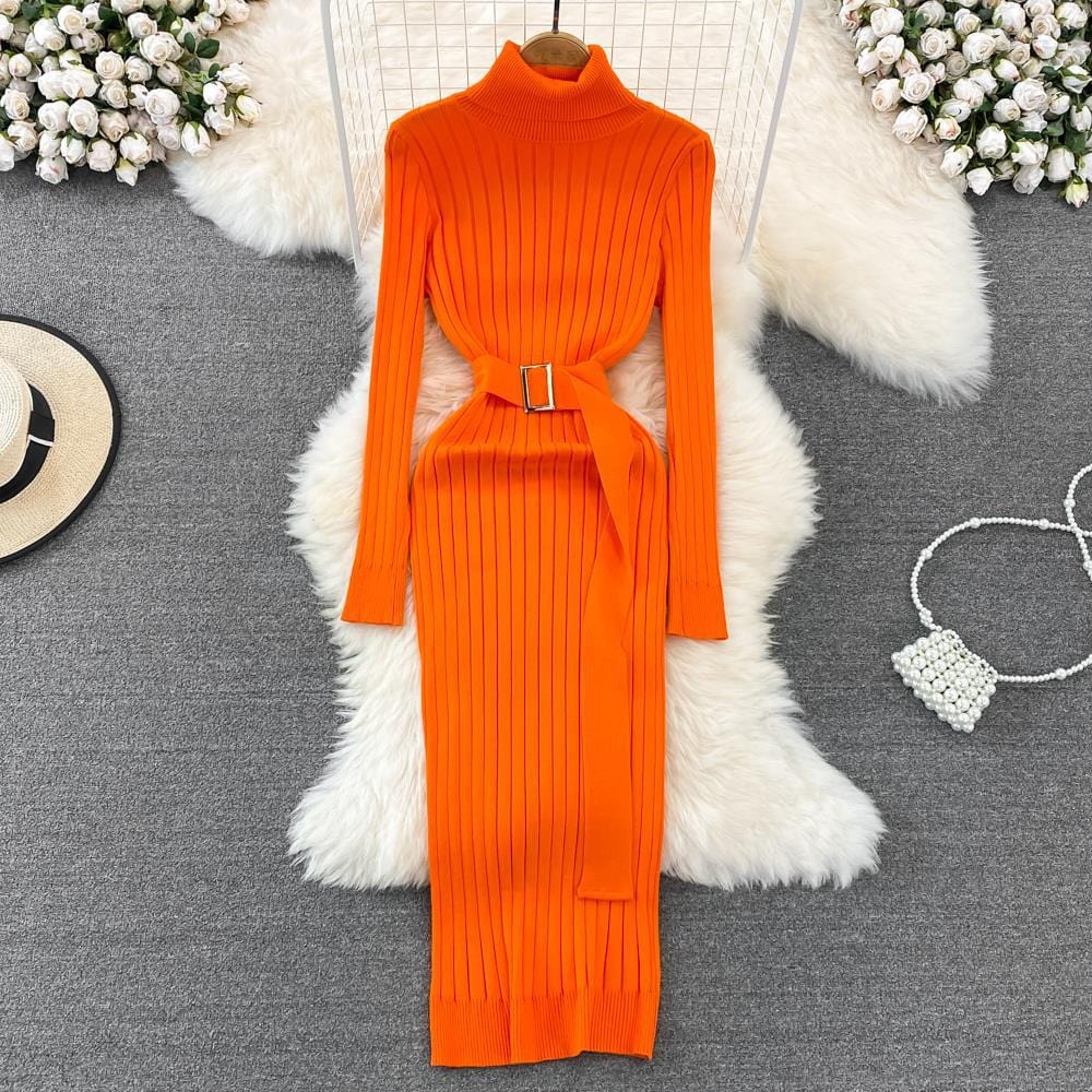 Maricel Long Dress Orange / One size Elastic Tight-fitting Knitted Buttock Dress