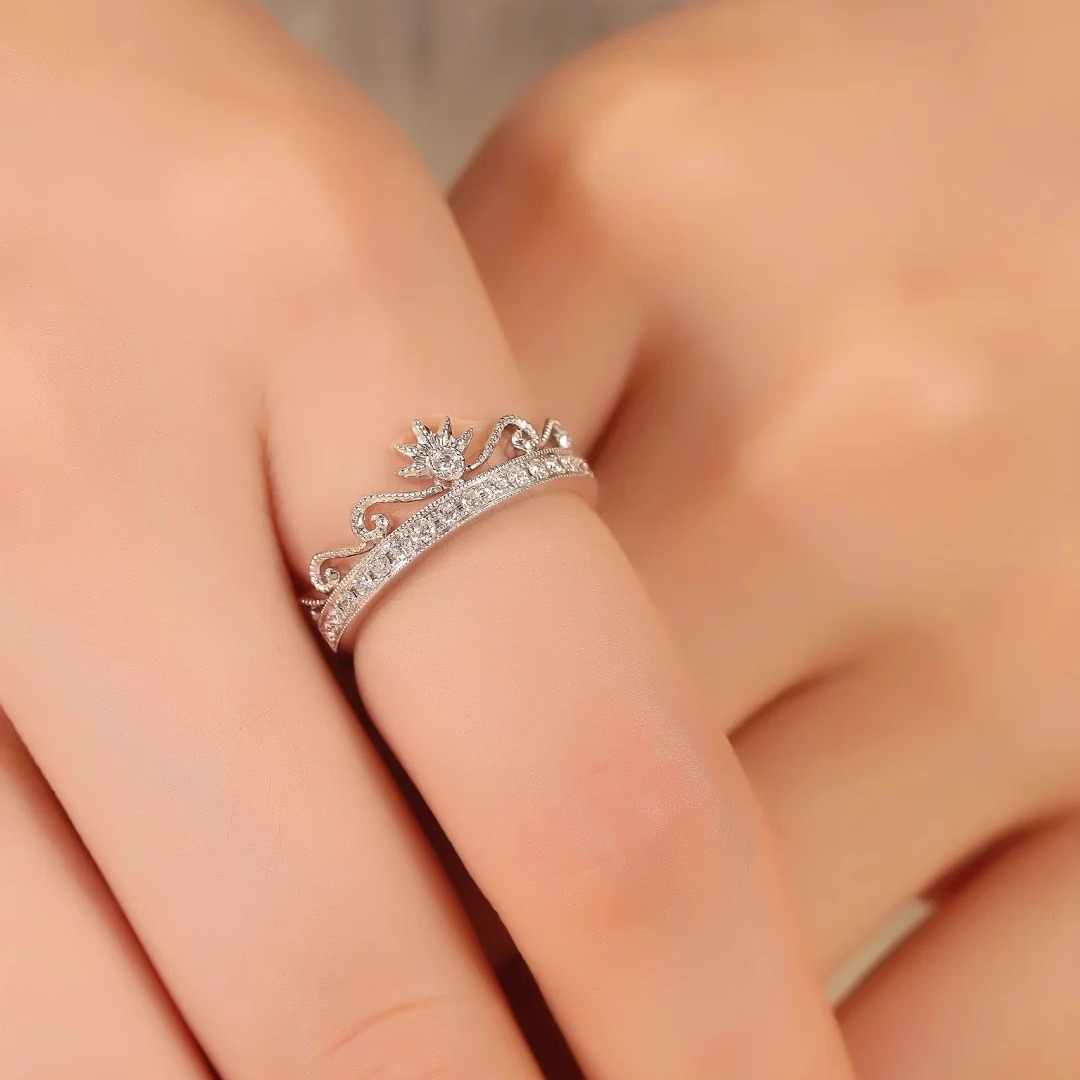 S925 Sterling Silver Moissanite Small Crown Ring