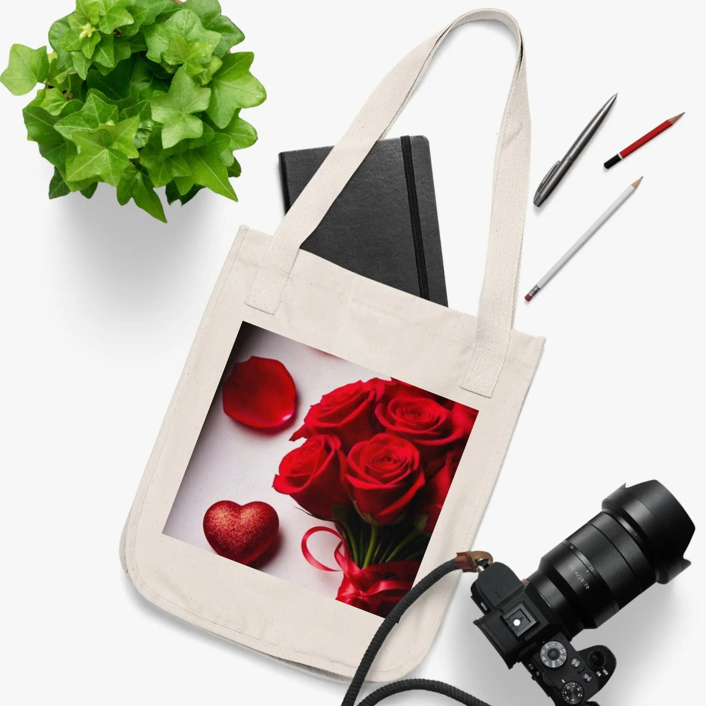 Printify Bags One size / Natural Tote Bag Heart and Roses Design