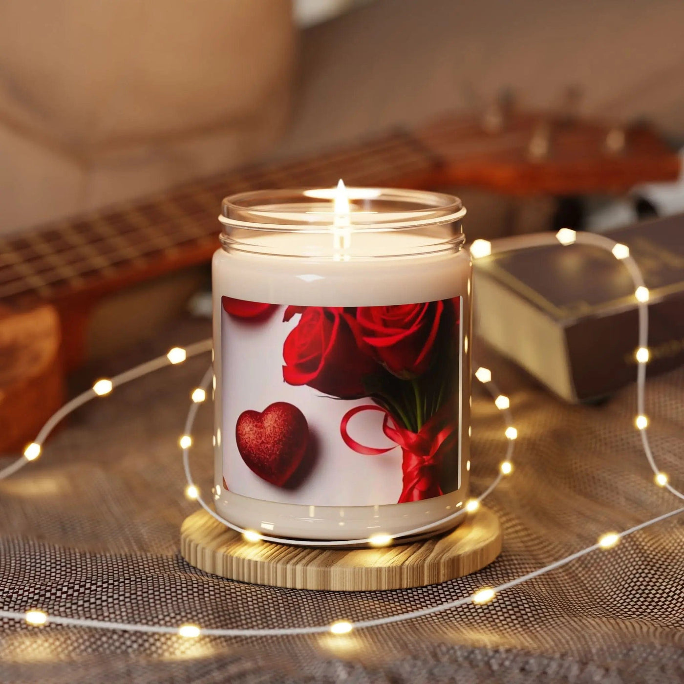 Printify Home Decor Apple Harvest / 9oz Heart and Roses design Scented Soy Candle, 9oz