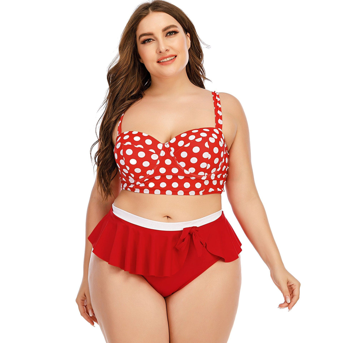 Maricel Long Red / L Large Plus Size Swimwear Female Push Up Bikini With Wave Women Bikini Set Two Pieces Swimsuit Bathing Suit Swim Beach Dress