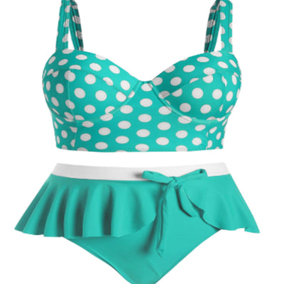 Maricel Long Green / L Large Plus Size Swimwear Female Push Up Bikini With Wave Women Bikini Set Two Pieces Swimsuit Bathing Suit Swim Beach Dress