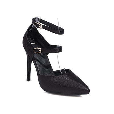 Maricel Long Black / 34 Hollow Women's Shoes Buckle Strap Stiletto Heel Pumps