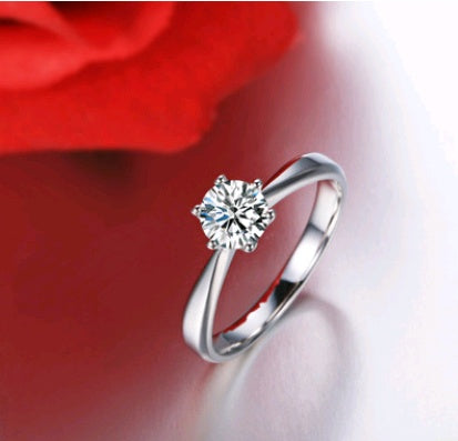 Jewelry S925 sterling silver jewelry SONA diamond ring 1 carat six-claw female crown simulation diamond ring ring