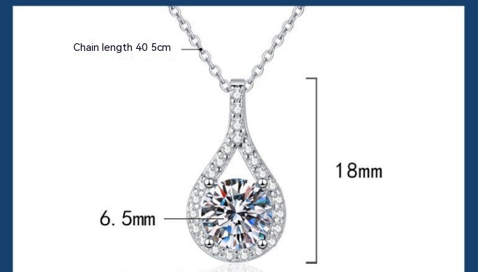 S925 Sterling Silver Moissanite Pendant Necklace – 1CT Drop Shape