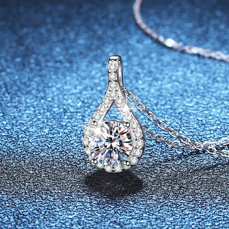 S925 Sterling Silver Moissanite Pendant Necklace – 1CT Drop Shape