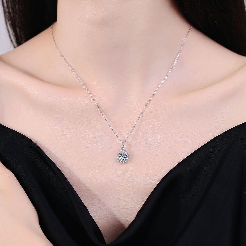 S925 Sterling Silver Moissanite Pendant Necklace – 1CT Drop Shape