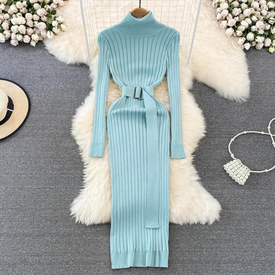 Maricel Long Dress Lake Blue / One size Elastic Tight-fitting Knitted Buttock Dress