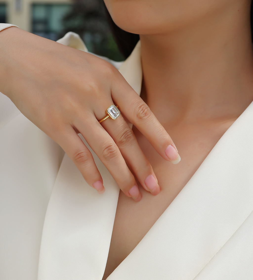 Pagoda Octagonal Moissanite Ring – 7×9mm | S925 Sterling Silver, Platinum-Plated | GRA Certified