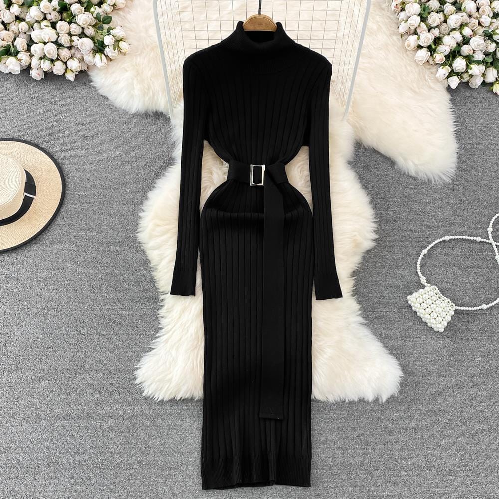 Maricel Long Dress Black / One size Elastic Tight-fitting Knitted Buttock Dress