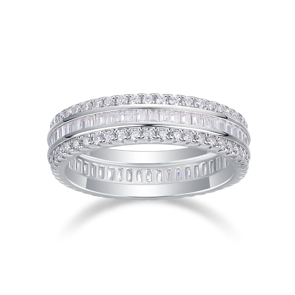 S925 Sterling Silver Double Row Moissanite Ring – Square Diamond Design