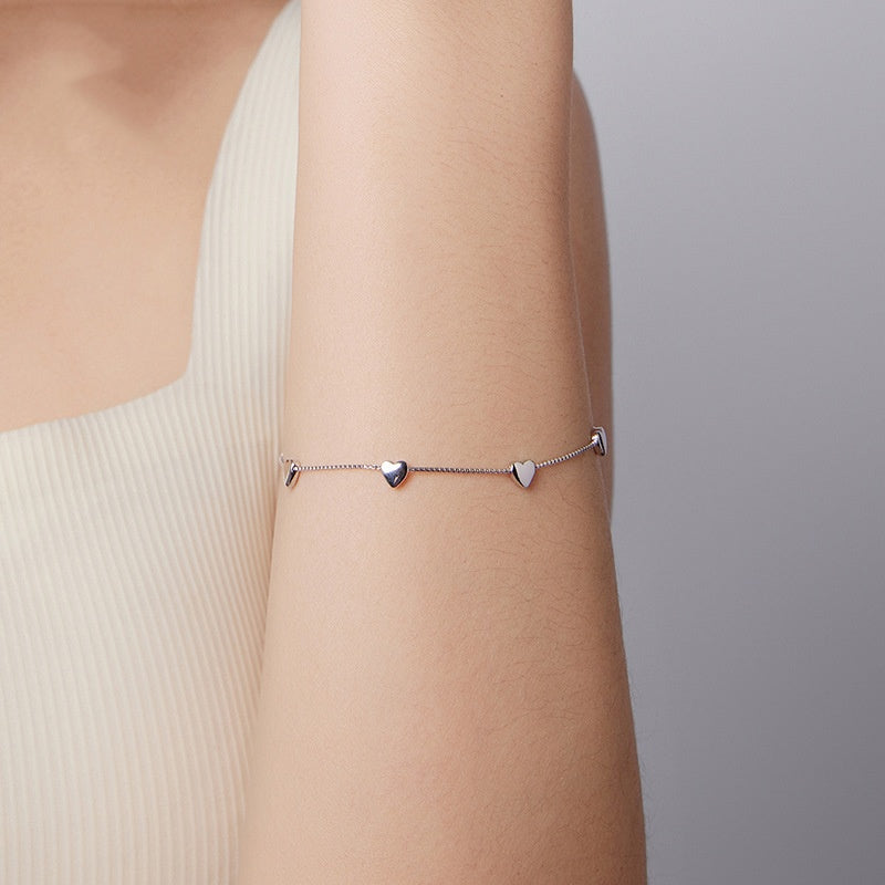 Simple Heart-shaped S925 Sterling Silver Heart-shaped Bracelet