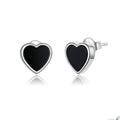 Black Agate Love Heart-shaped Platinum-plated S925 Silver Earrings