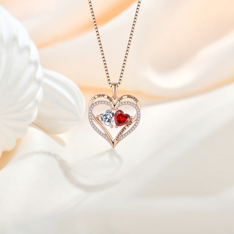 Double Heart Necklace – 925 Sterling Silver with Zircon Accents