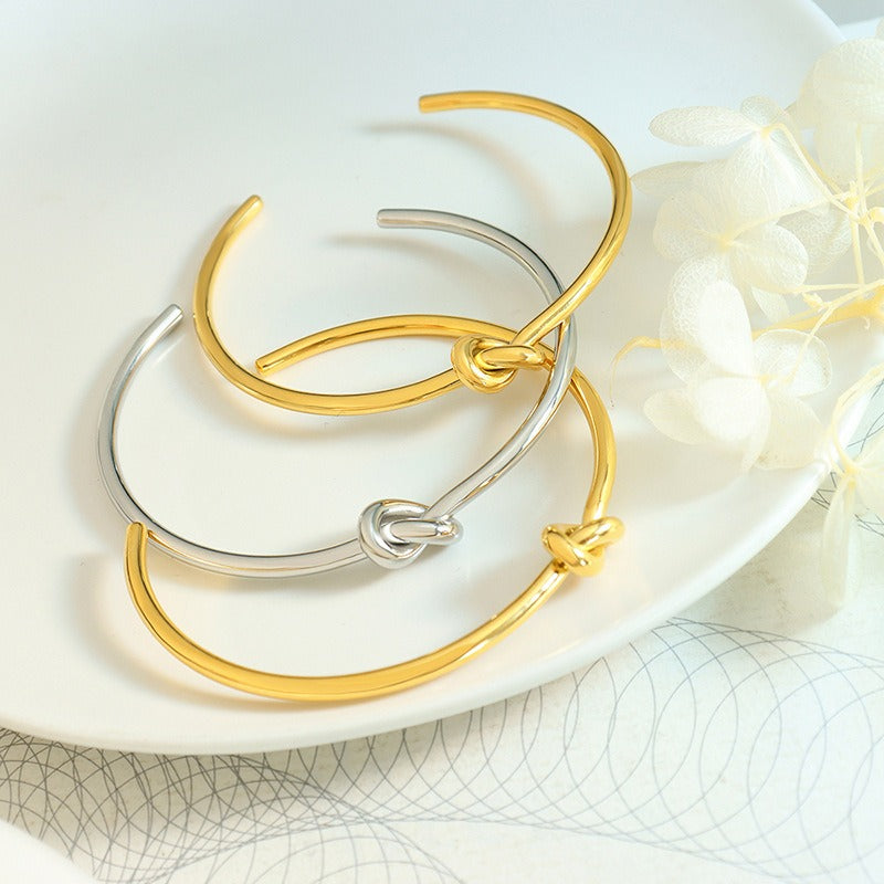 8K Gold Knot Bracelet – Minimalist Open Cuff Design