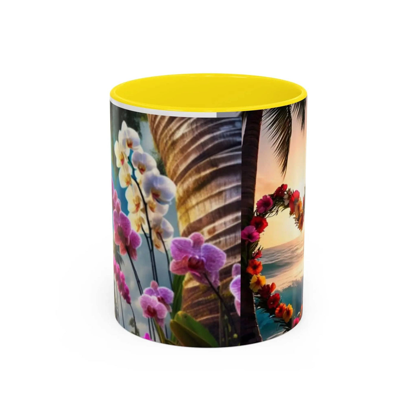 Printify Mug 11oz / Yellow Mug Heart Floral Design Accent Coffee Mug (11, 15oz)