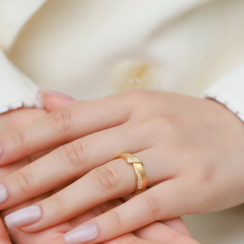 S925 Pure Silver Double Ring Gold Plated with Bow Design – Elegant Women’s Ring