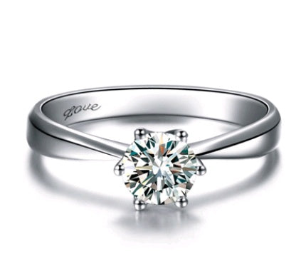 Jewelry S925 sterling silver jewelry SONA diamond ring 1 carat six-claw female crown simulation diamond ring ring