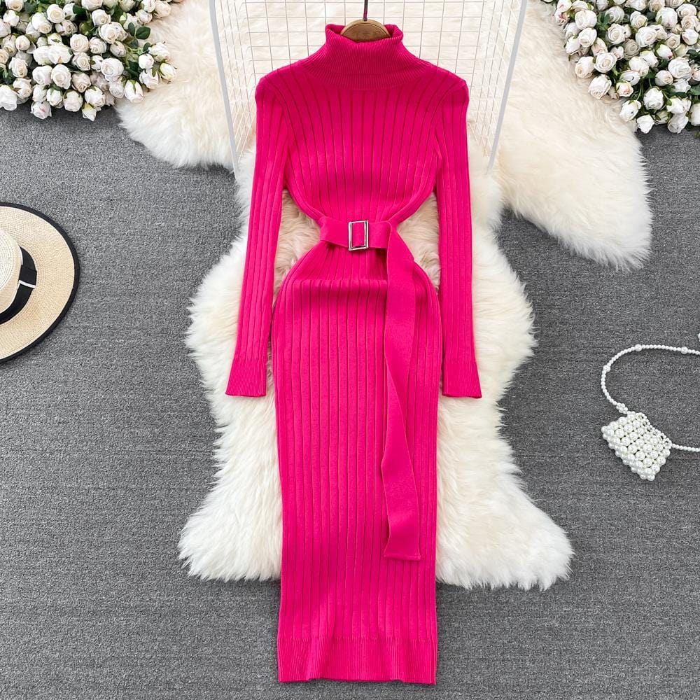 Maricel Long Dress Rose Red / One size Elastic Tight-fitting Knitted Buttock Dress