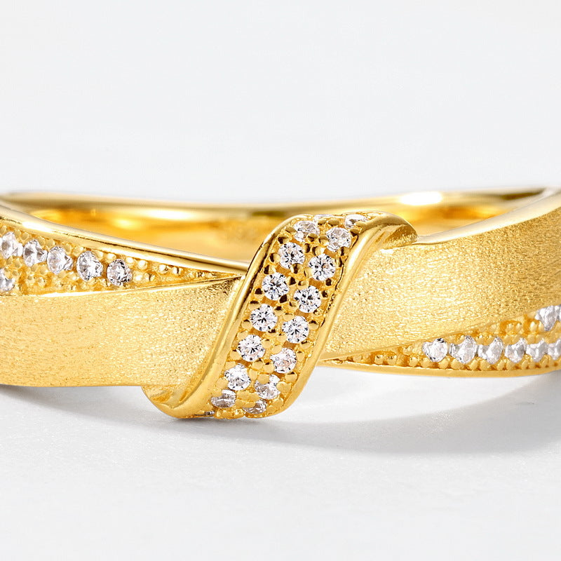 S925 Pure Silver Double Ring Gold Plated with Bow Design – Elegant Women’s Ring