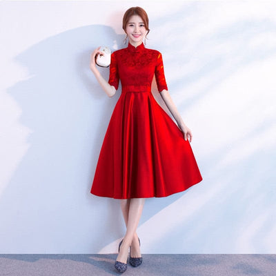 Maricel Long Stand up collar red midlength / S The End Elegant Long Sleeve Thin Company Annual Meeting Black Dress Dress Long Section