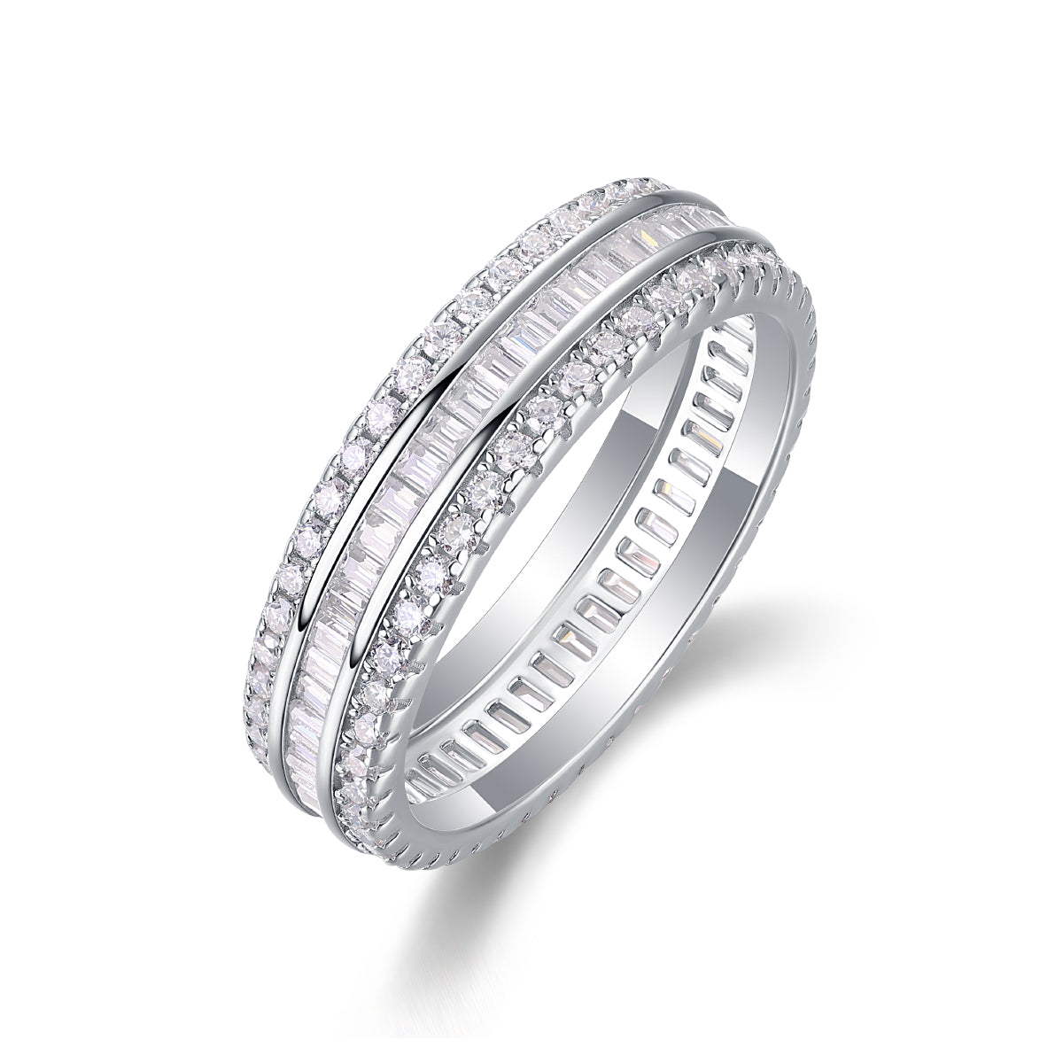 S925 Sterling Silver Double Row Moissanite Ring – Square Diamond Design