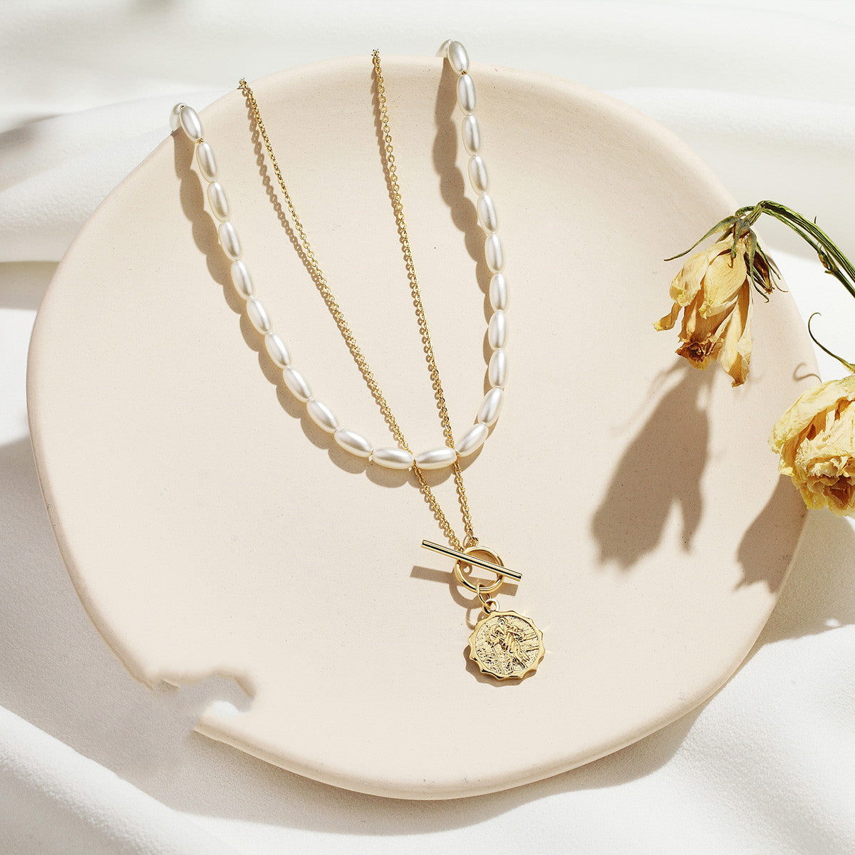 Gold French Double Necklace