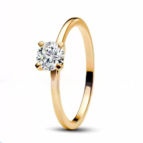 Rounded Moissanite Ring – 18K Gold Plated