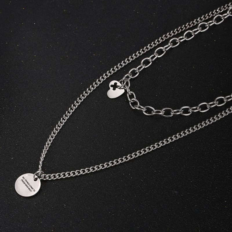 Double Layered Love Letter Clavicle Chain Titanium Steel Necklace