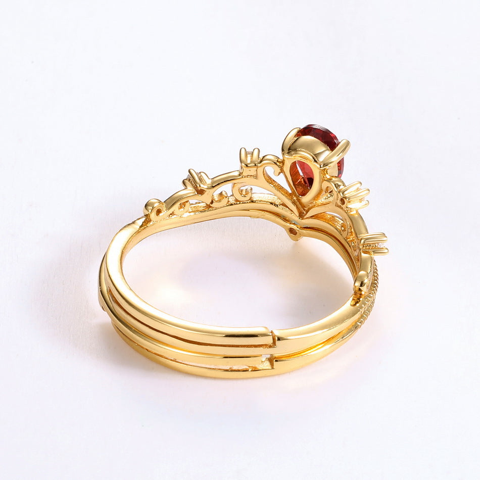 Garnet 14K Gold Vintage Crown Ring