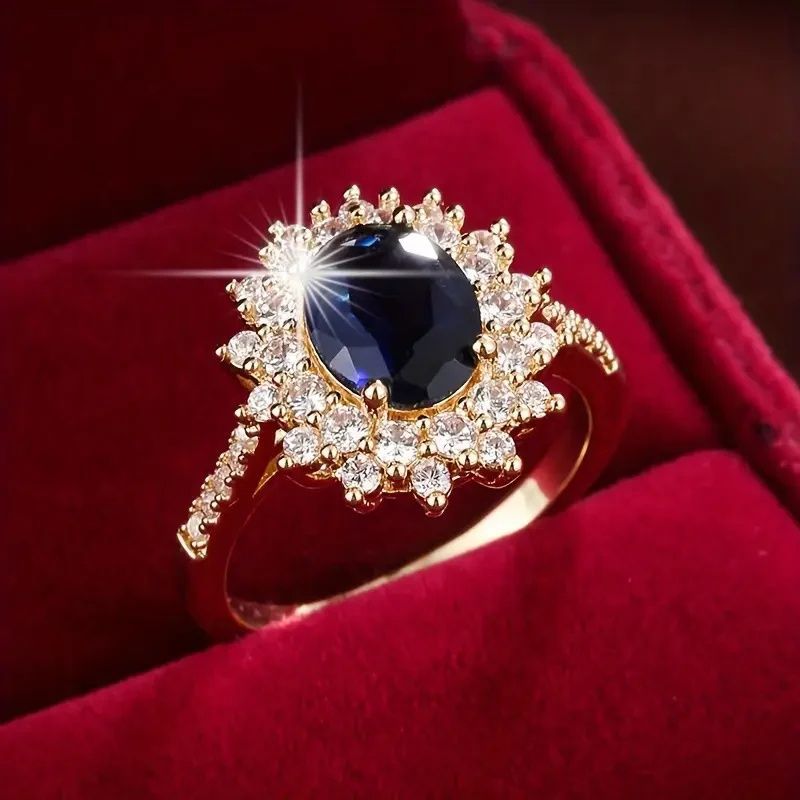 Blue Crystal Halo Ring – Timeless Statement Design