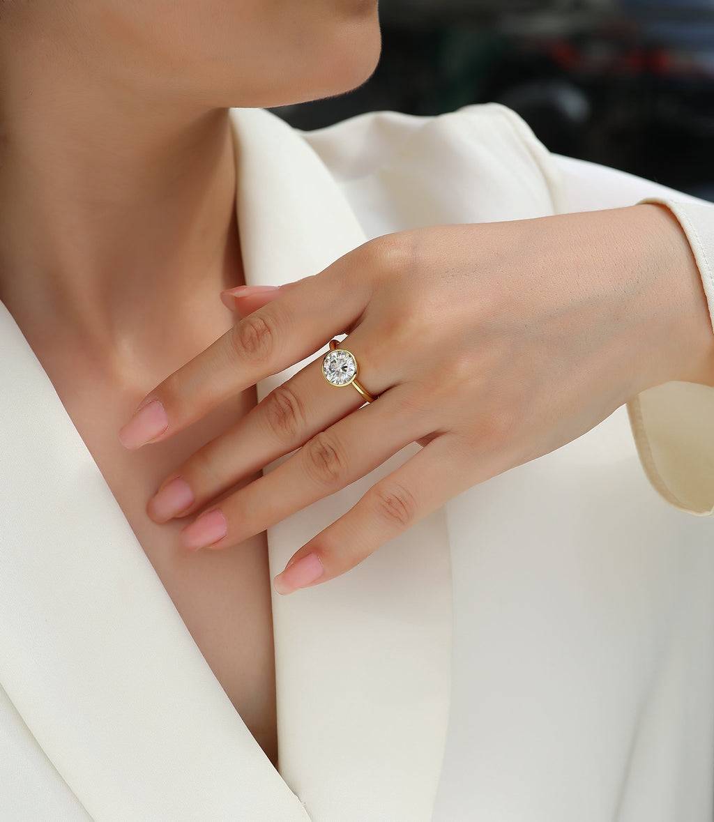 Time Foam Moissanite Wedding Ring Set | 9mm Round | Gold-Plated S925 Silver | GRA Certified