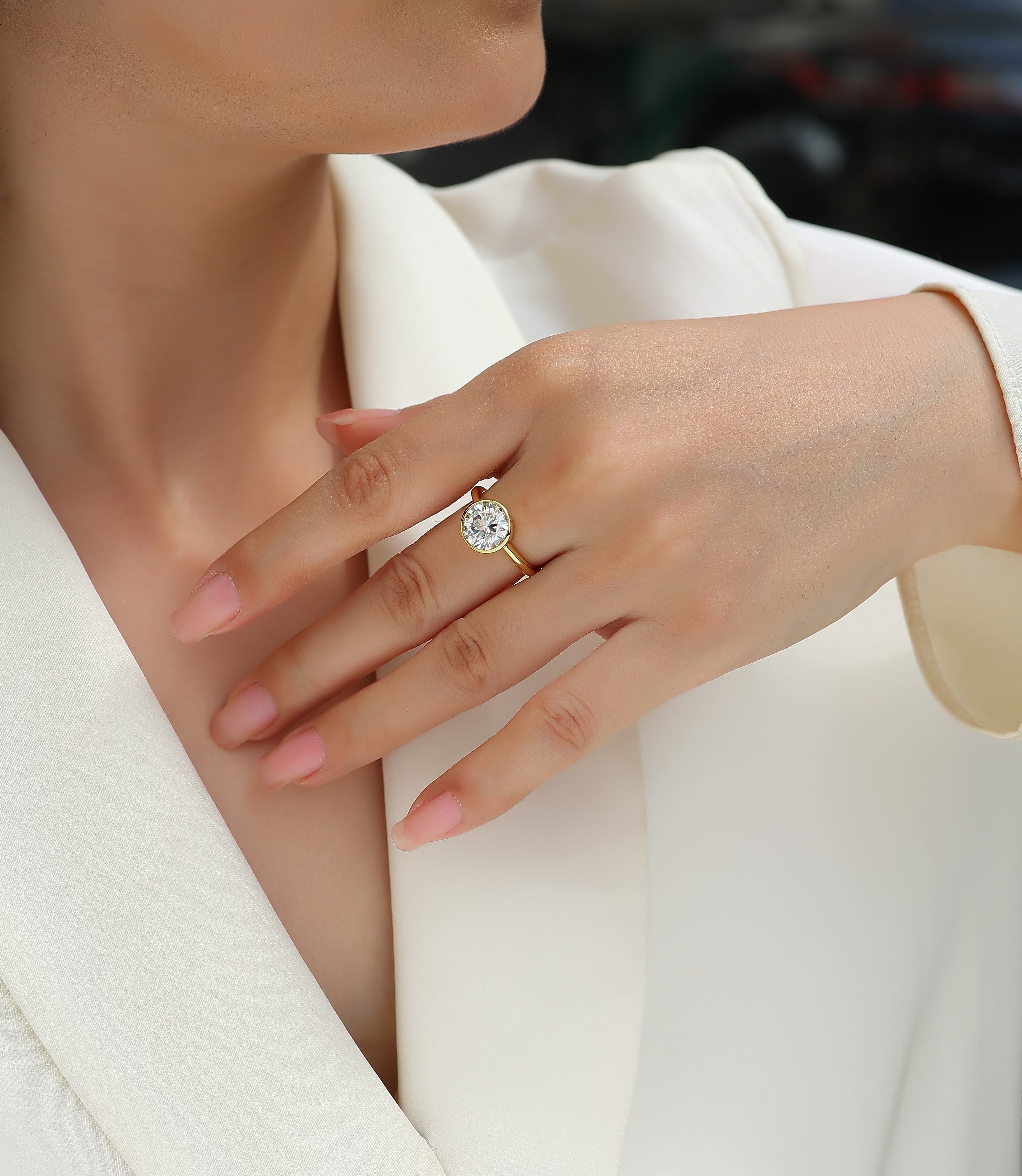 Time Foam Moissanite Wedding Ring Set | 9mm Round | Gold-Plated S925 Silver | GRA Certified