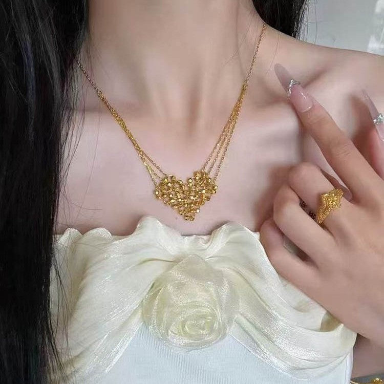 Disco Bead Heart Necklace – Gold-Plated