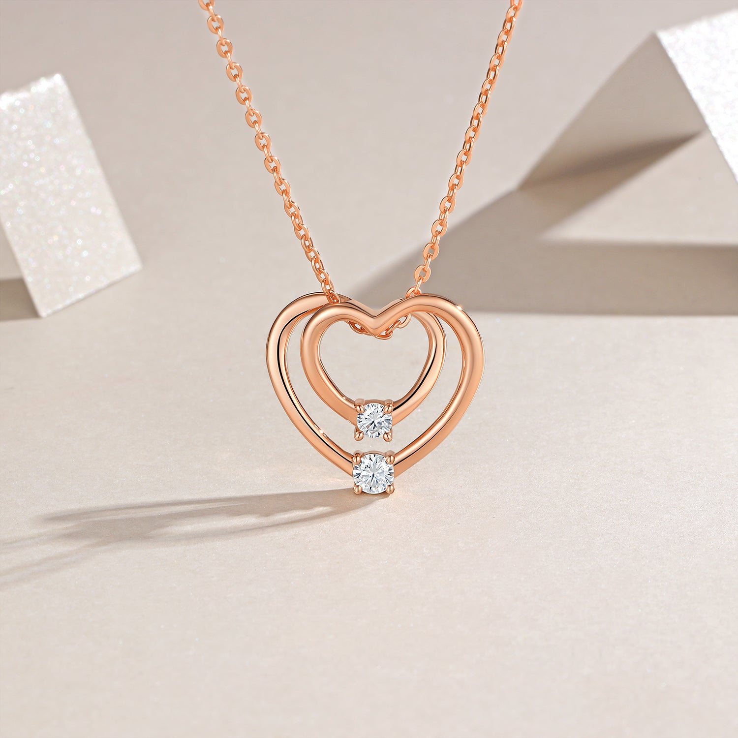 Double Heart Moissanite Necklace – S925 Sterling Silver