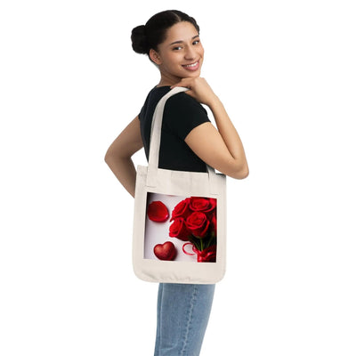 Printify Bags One size / Natural Tote Bag Heart and Roses Design