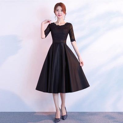 Maricel Long Round neck black midlength / S The End Elegant Long Sleeve Thin Company Annual Meeting Black Dress Dress Long Section