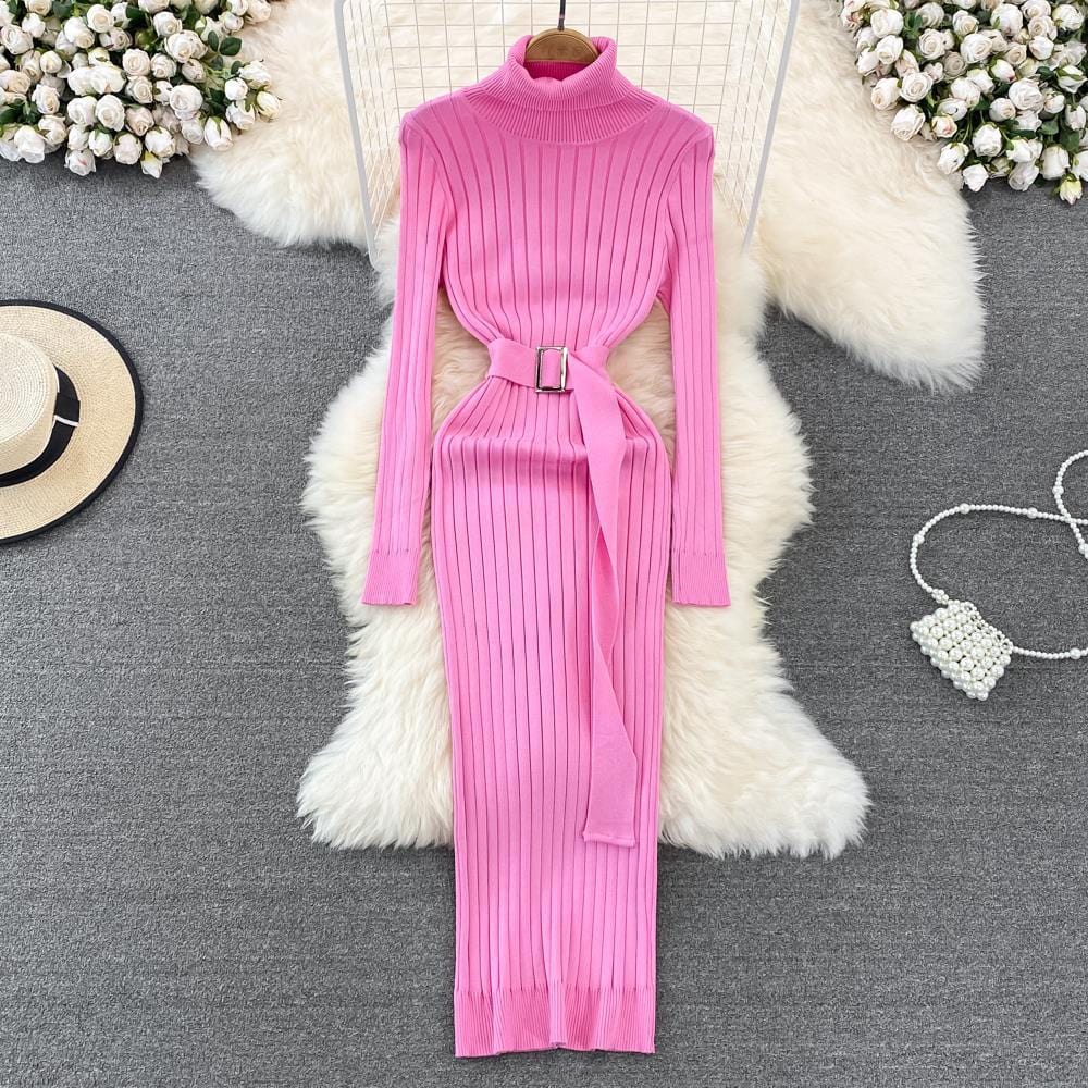 Maricel Long Dress Pink / One size Elastic Tight-fitting Knitted Buttock Dress