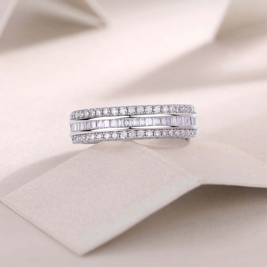 S925 Sterling Silver Double Row Moissanite Ring – Square Diamond Design