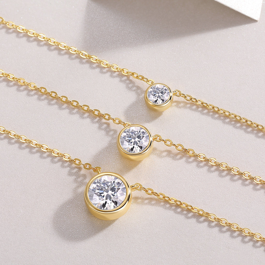 2 Carat Moissanite Pendant Necklace – Gold-Plated S925 Sterling Silver, GRA Certified