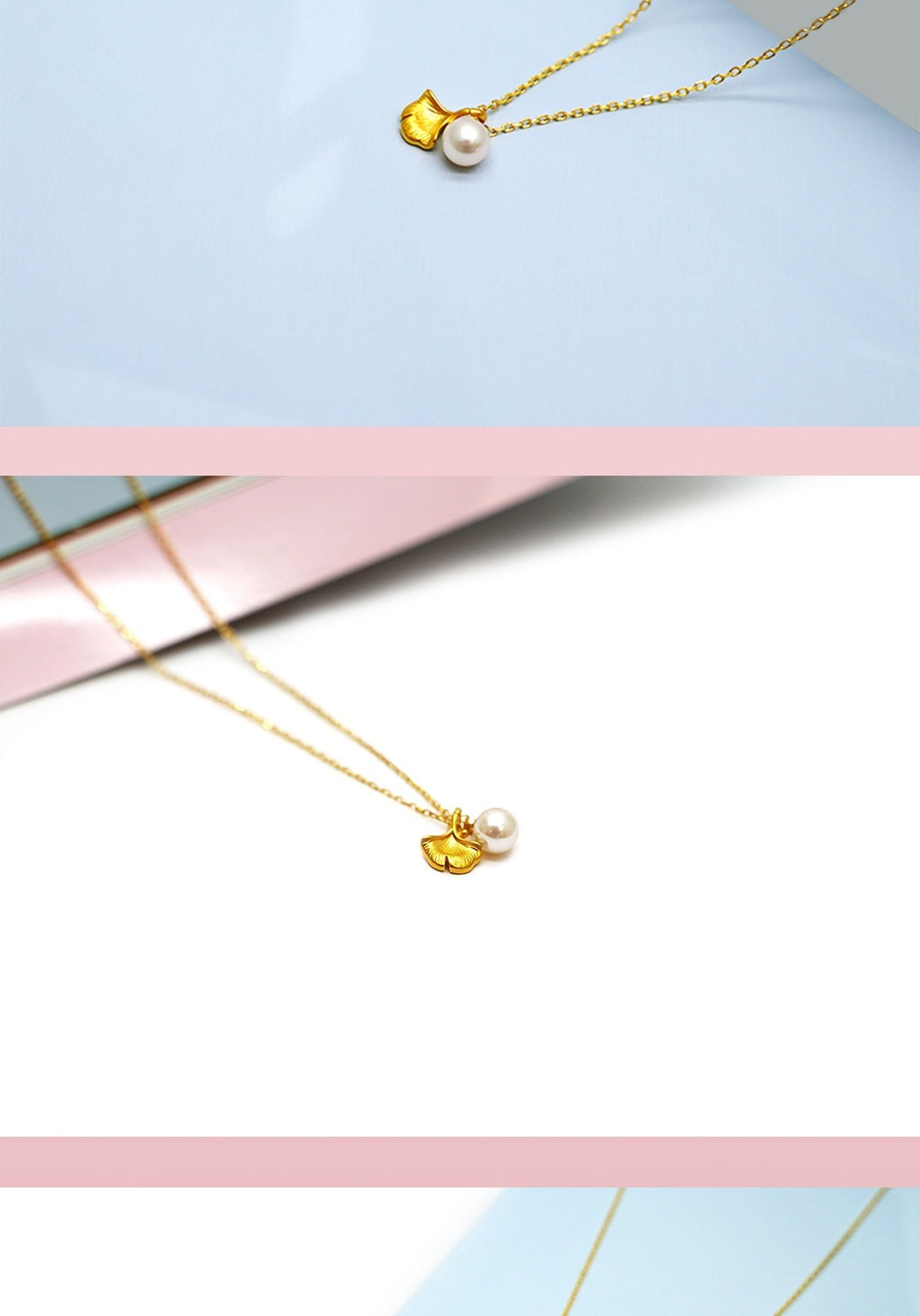 999 Pure Gold Ginkgo Leaf Pearl Pendant Necklace – 3D Hard Gold Design