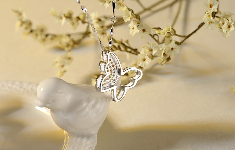 S925 Sterling Silver Butterfly Necklace – Micro-Inlaid Pendant Clavicle Chain for Women