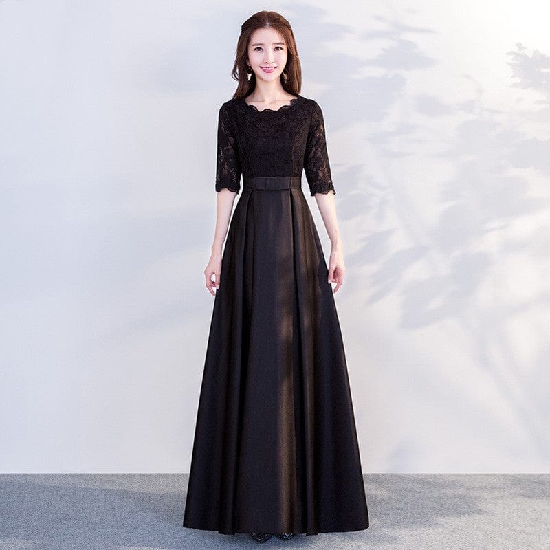 Maricel Long Round neck black long / S The End Elegant Long Sleeve Thin Company Annual Meeting Black Dress Dress Long Section