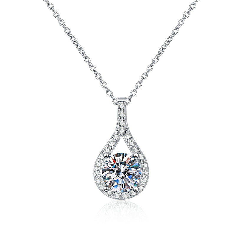 S925 Sterling Silver Moissanite Pendant Necklace – 1CT Drop Shape