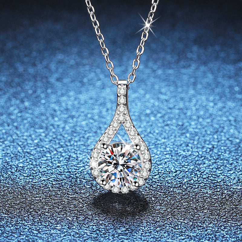 S925 Sterling Silver Moissanite Pendant Necklace – 1CT Drop Shape