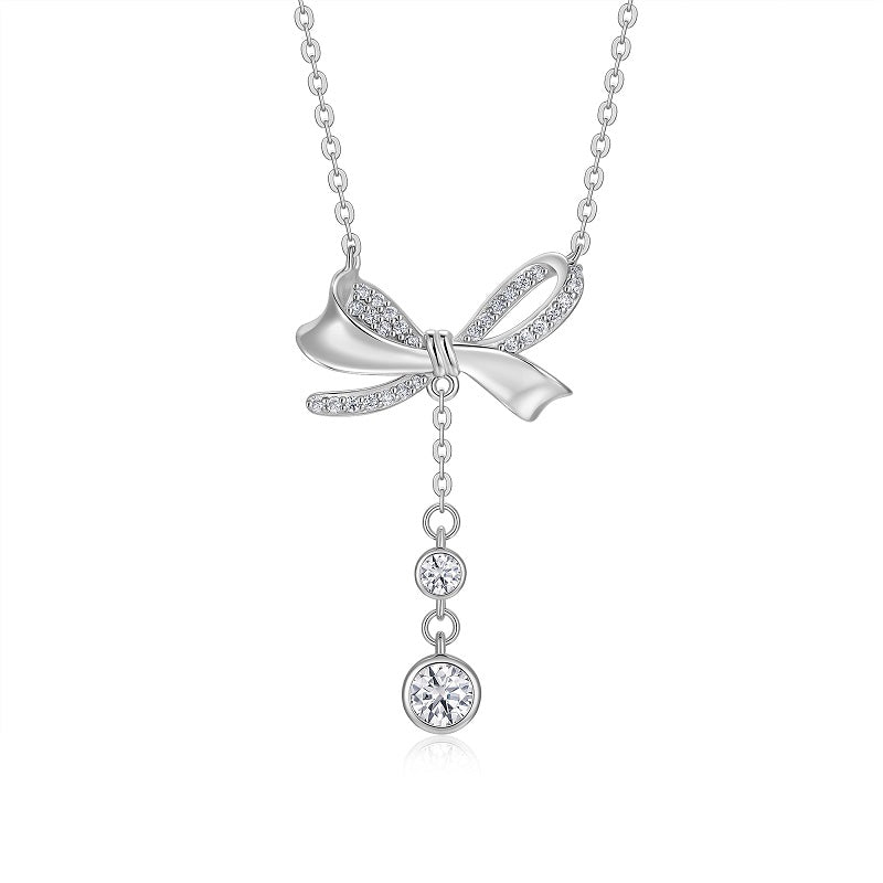 Bow Moissanite Drop Necklace – S925 Sterling Silver