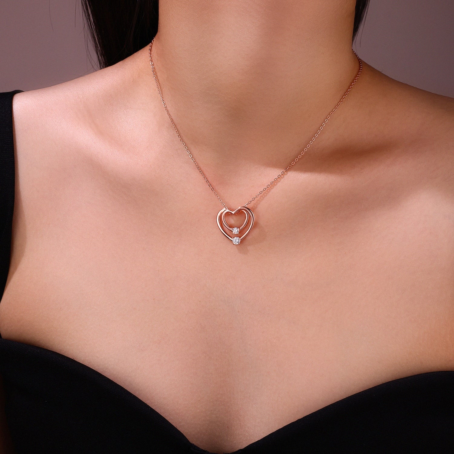 Double Heart Moissanite Necklace – S925 Sterling Silver
