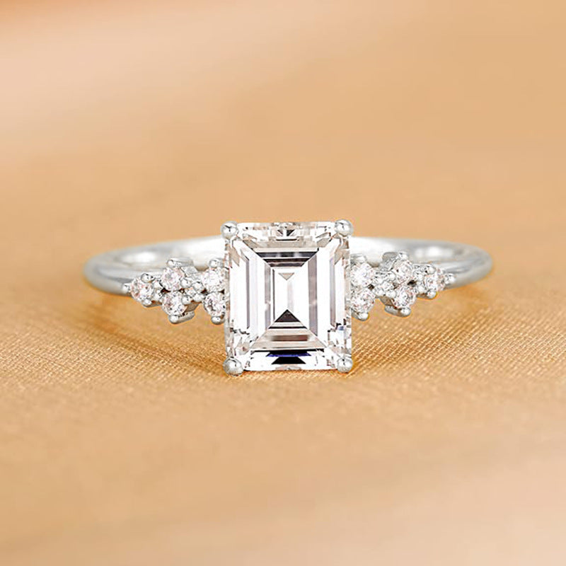 S925 Sterling Silver Pave-set Rectangular Zircon Ring