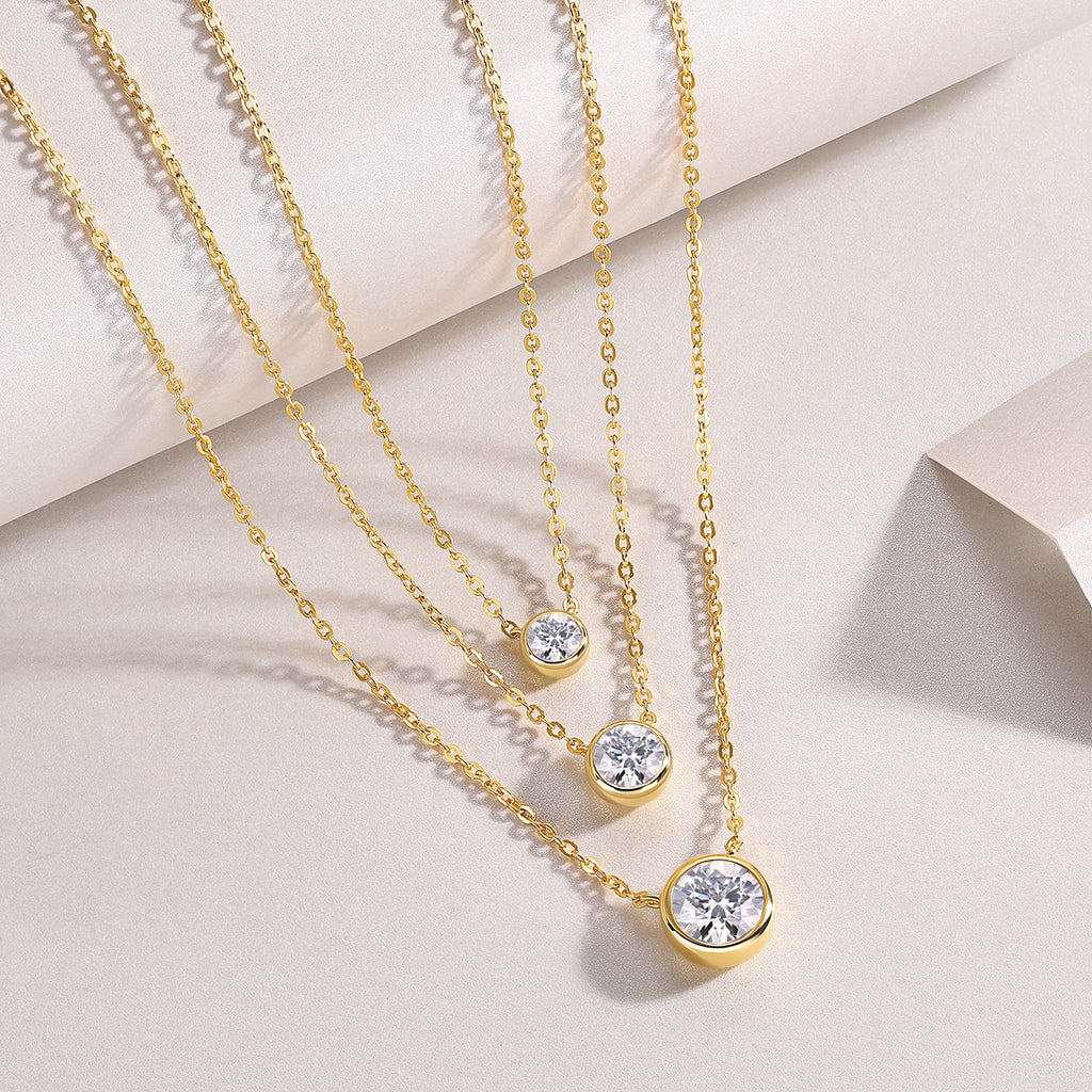 2 Carat Moissanite Pendant Necklace – Gold-Plated S925 Sterling Silver, GRA Certified